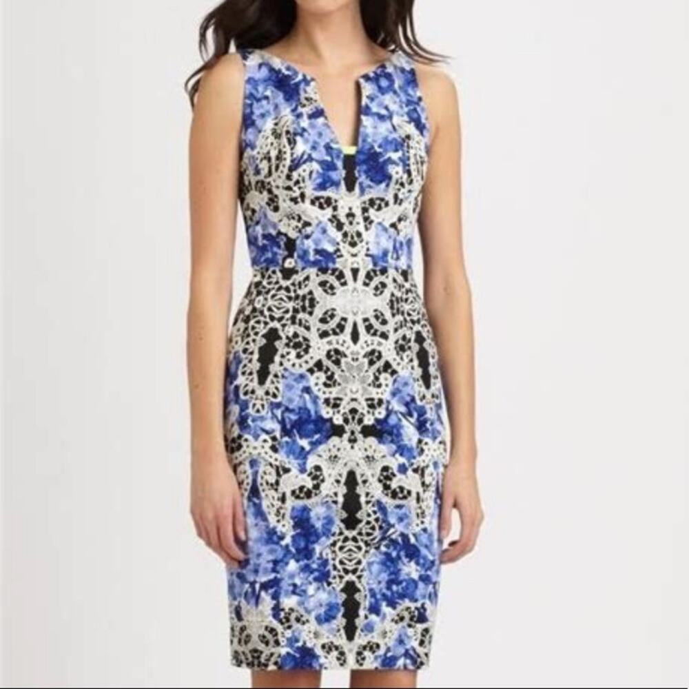Ellie Tahari Nessa Printed Sheath Dress Lagoon Cocktail Sheath Size 2